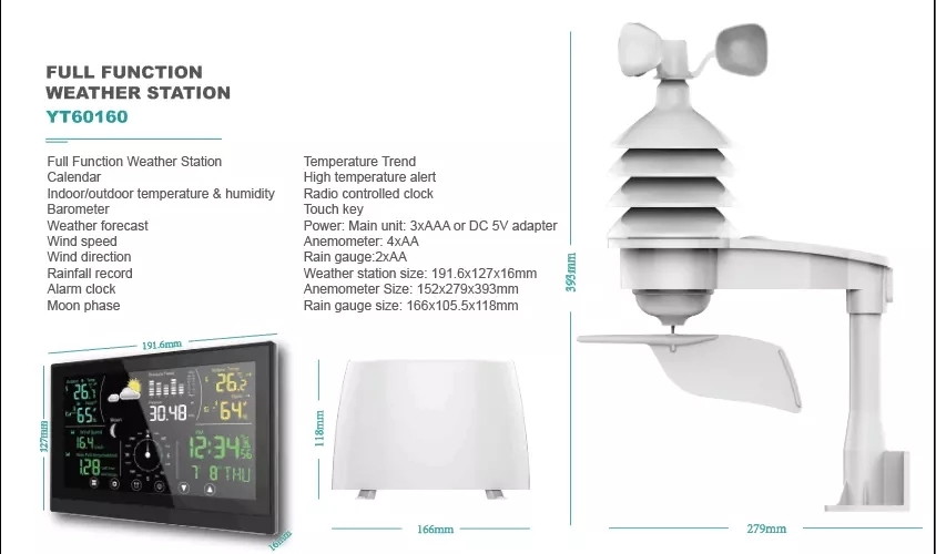 ABS Wireless Indoor And Outdoor Thermometer Digital Anemometer Weather Station