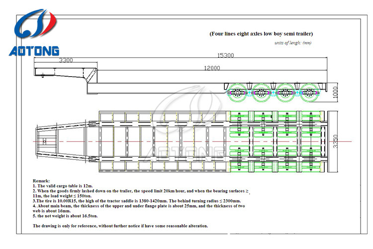Manufacture 150 ton 4 Row 8 Axles Semi-Trailer for Heavy Duty Equipment Transportation