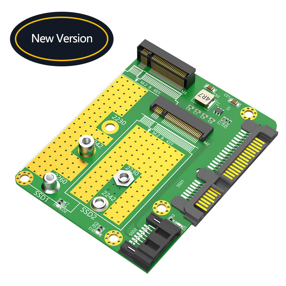 SATA 3.0 22PIN Interface to 2 x NGFF M.2 Key-B Key B+M SATA SSD Adapter Converter Card With SATA 7Pin Data Cable