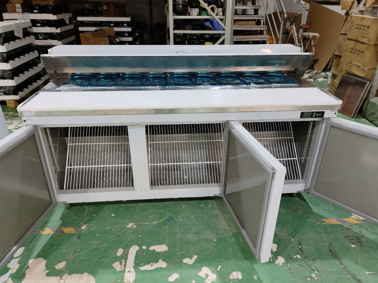 American Type Salad Counter Table Commercial Sandwich / Salad Refrigerator Stainless Steel Kitchen Equipment