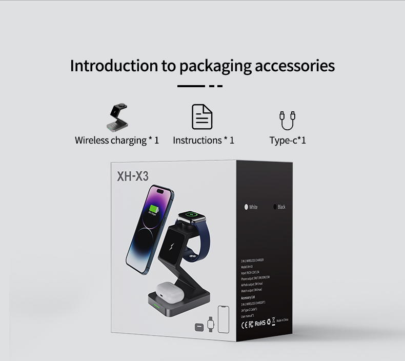 Customizable 3 in 1 Magnetic Wireless Charger for Headset Watch Desktop Qi Charger