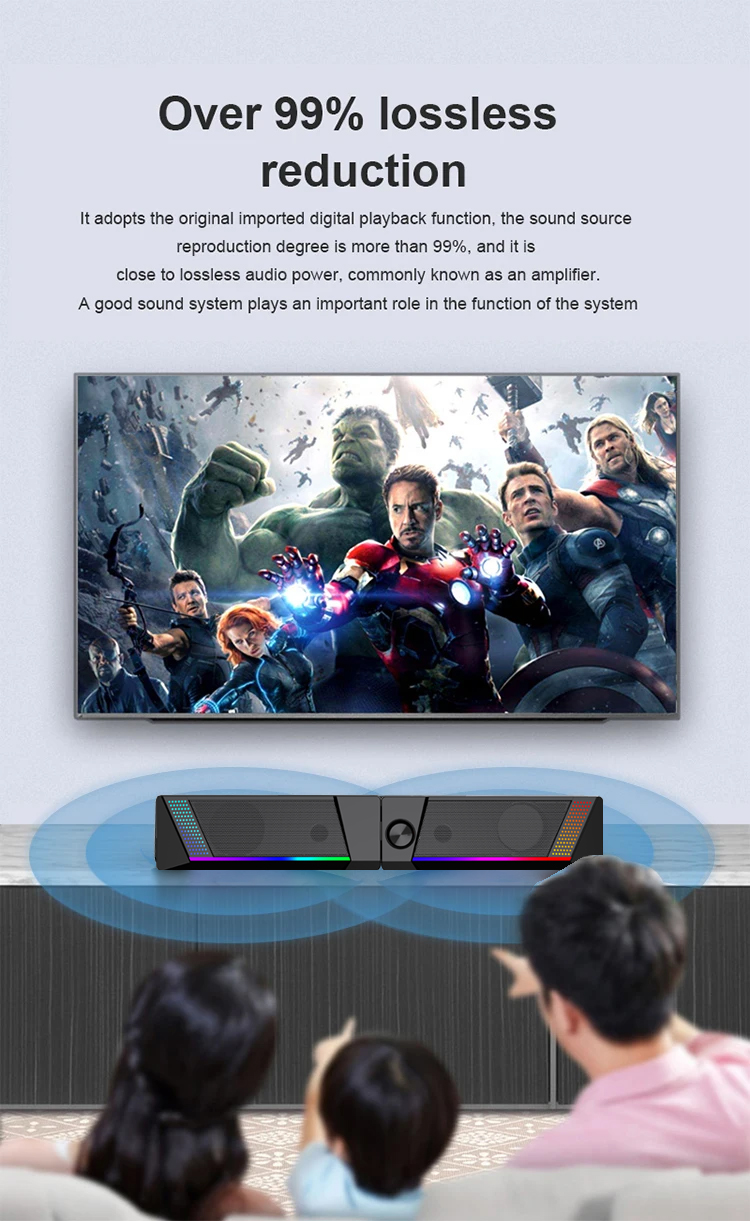Desktop Gaming Speakers with Rich Bass USB Powered Portable RGB Computer Volume Control