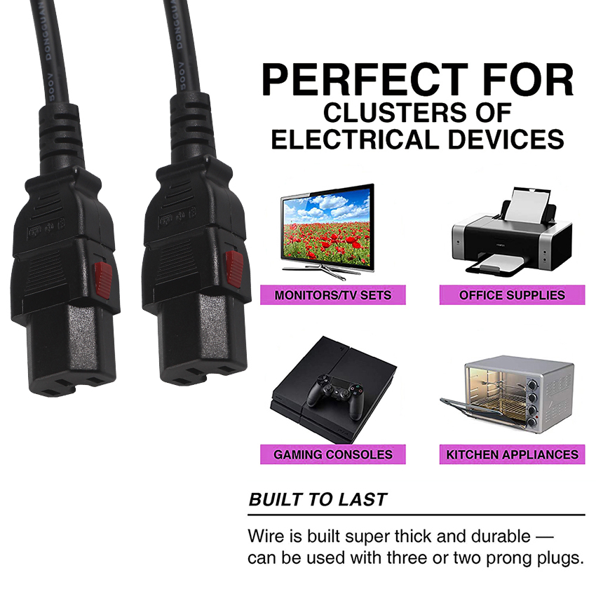 Locking Us Plug To Iec C15 Desktop Computer Power Cable 16AWG- 18AWG