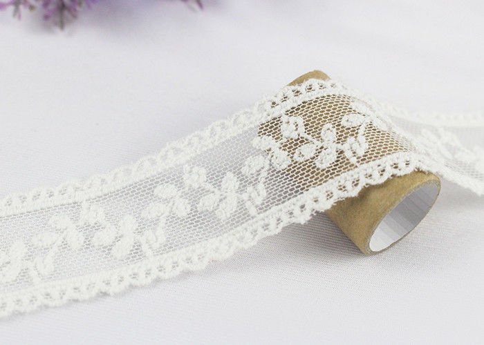Scalloped Floral Embroidery Cotton Nylon Lace Trim For Ivory Lace Wedding Dress