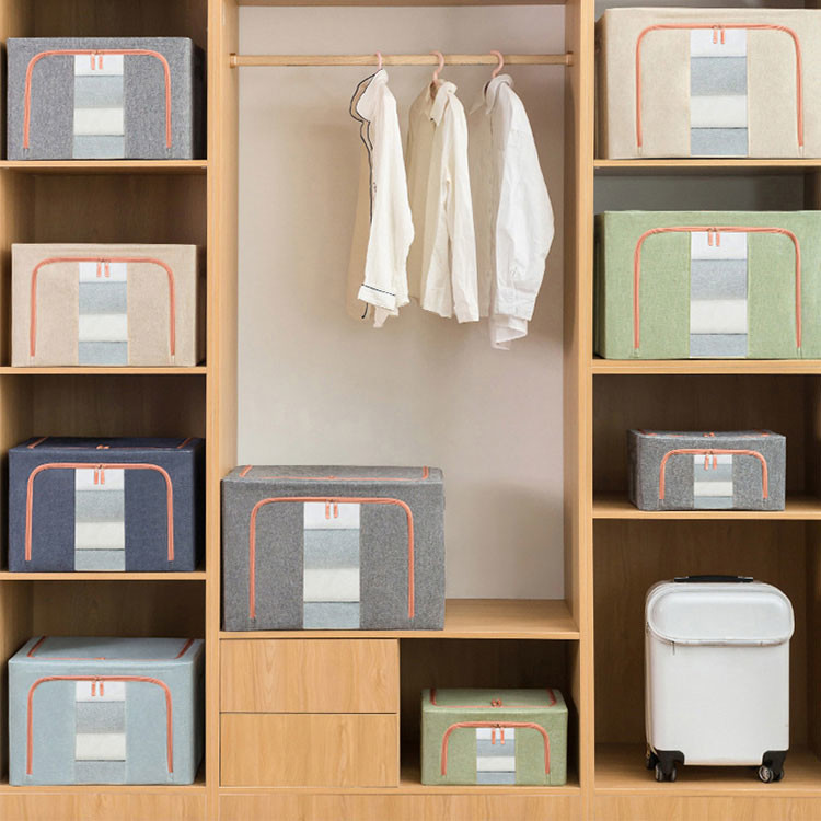CE Cotton Linen Foldable Cloth Box Stackable Capacity 66L Practical Multipurpose Use