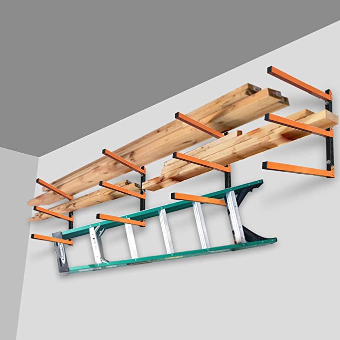 Bars Wall Mount Wood Organizer Lumber Storage Metal Rack with 3-Level