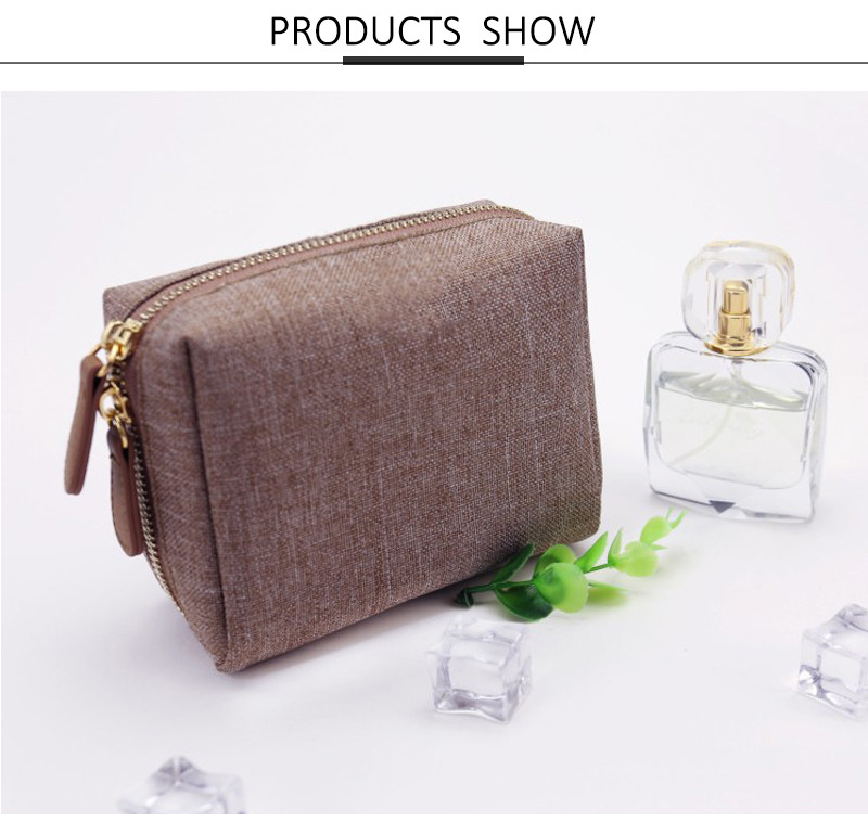 Simple Style Linen Toiletry Makeup Bag Pure Color Cosmetic Bag