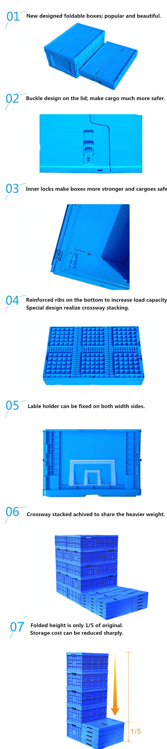 Collapsible plastic container stackable turnover plastic box storage