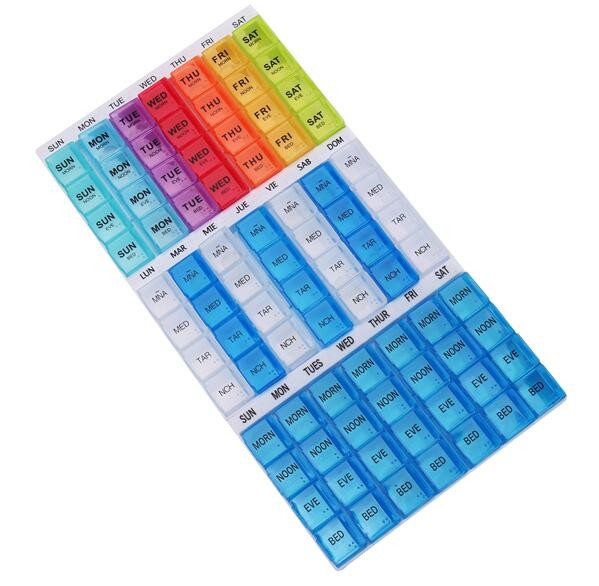 28 compartment column shape plastic pill storage box with pill crush box, Conventional eco-friendly 4 grids plastic trav