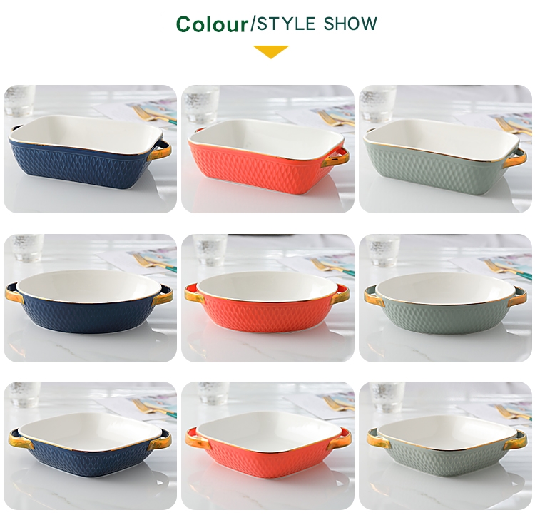 Salad Lasagna Rectangular Ceramic Baking Dish With Handle Multifunctional