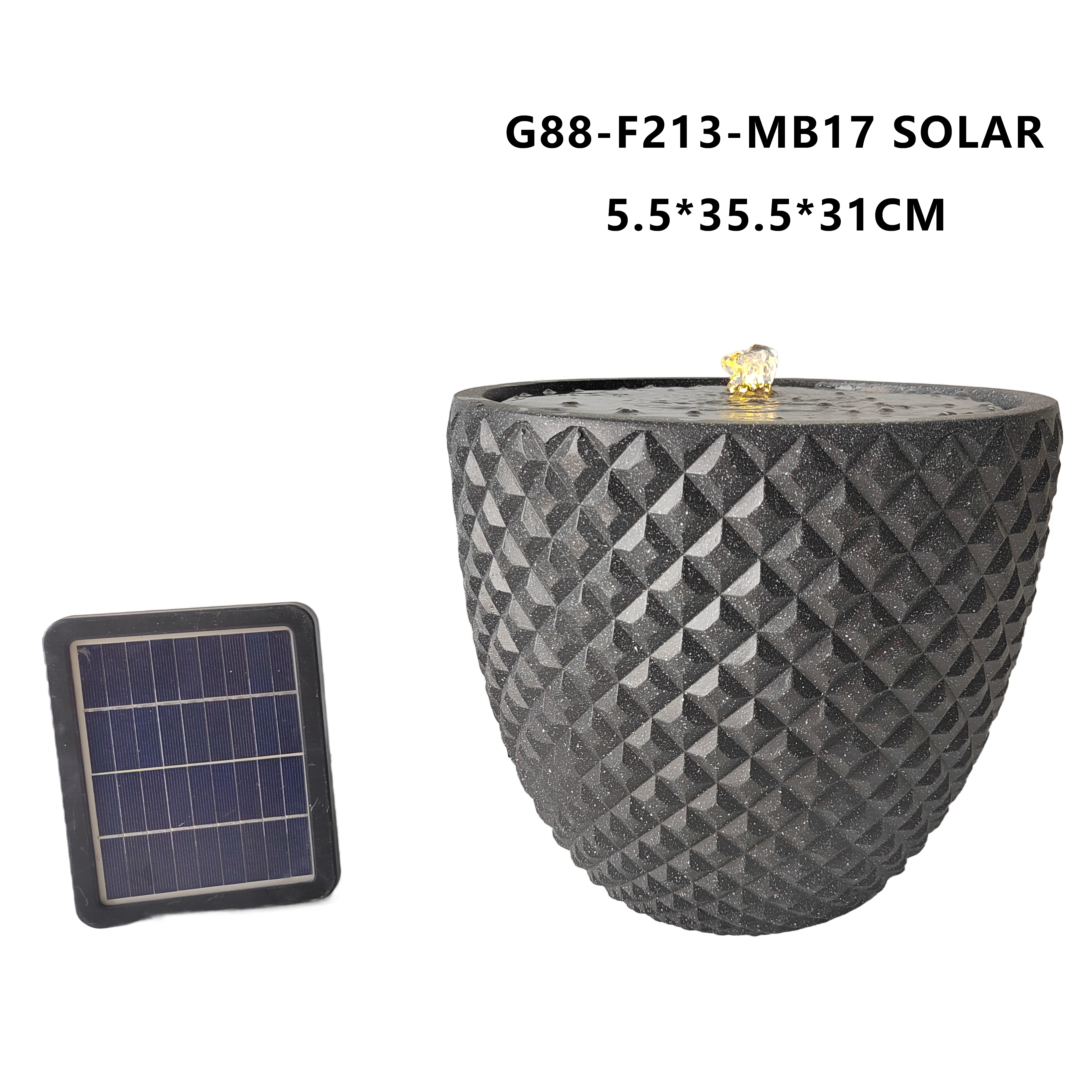 Garden Diamond Design Solar Water Fountain with 7.4V 2200mA Battery and Max Flow of 200L/H