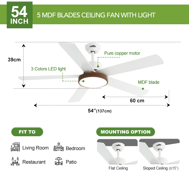 1stshine/OEM Logo MDF Blades Ceiling Fan with Dimmable LED Lighting and DC Motor