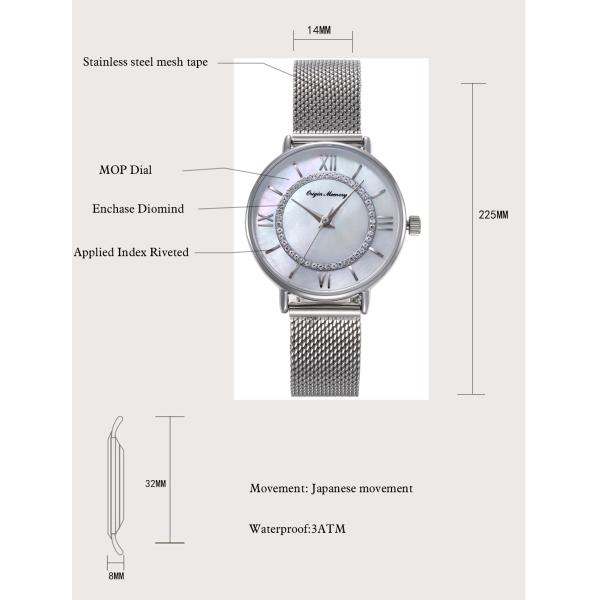 Ladies 3ATM Quartz Analog Watch 18mm Mop Dial Watch Mesh Strap