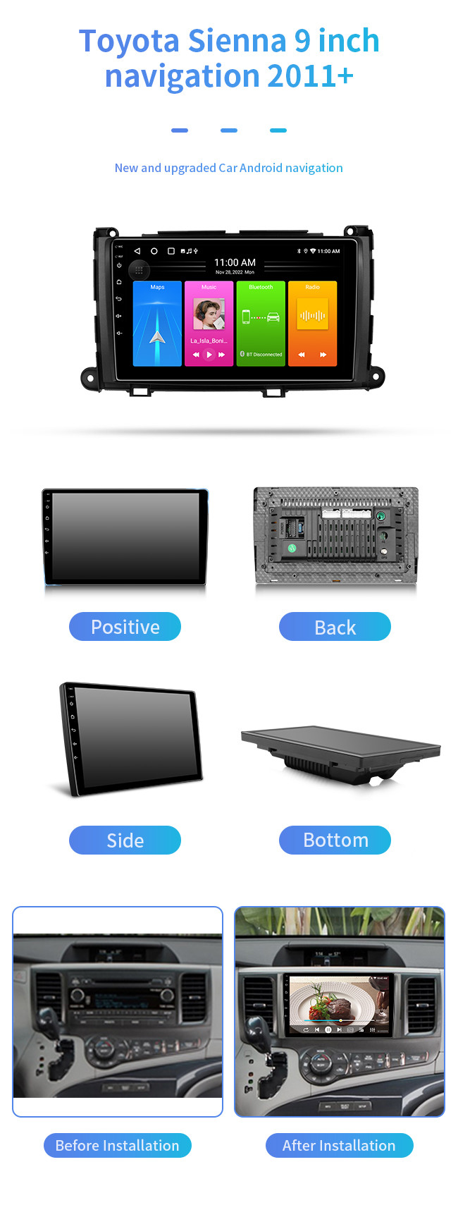 Carplay Bluetooth Phone Book For Toyota Sienna 2011+Touch Screen Car Navigation