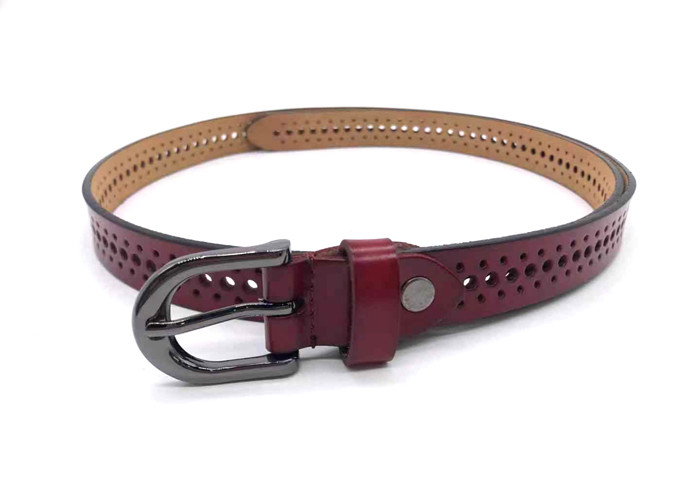 120cm Women Skinny Belt With Round Hollow Alloy Buckle