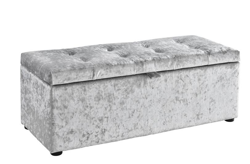 Crush Silver Velvet Ottoman Storage Chest Toy Box For Bedroom Living Room