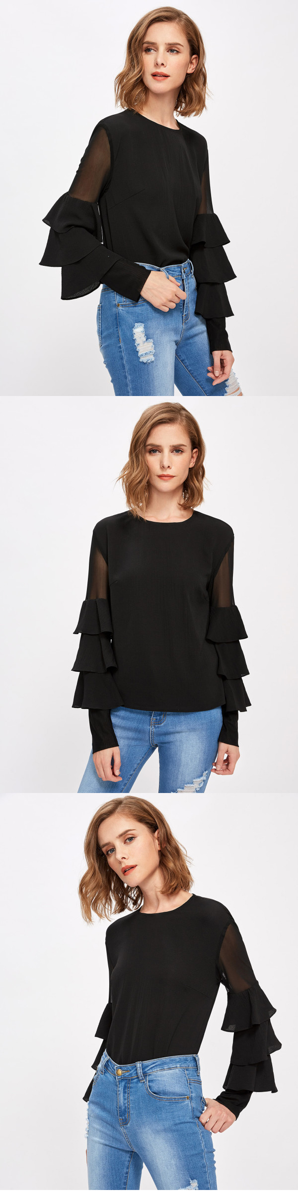 Guangzhou Clothing Factory Office Bell Sleeve Lady Blouse