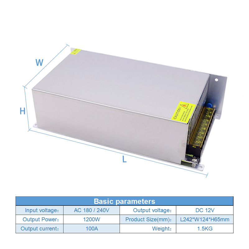 1200W DC Switching Power Supply 12V With Fan AC 220V To DC 12V Volt 100A