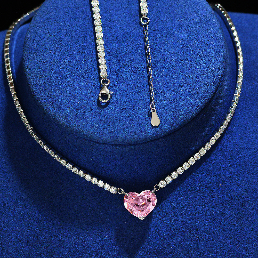 Elegant Heart Shape Aqua Blue 925 Sterling Silver Heart Gemstone Necklace
