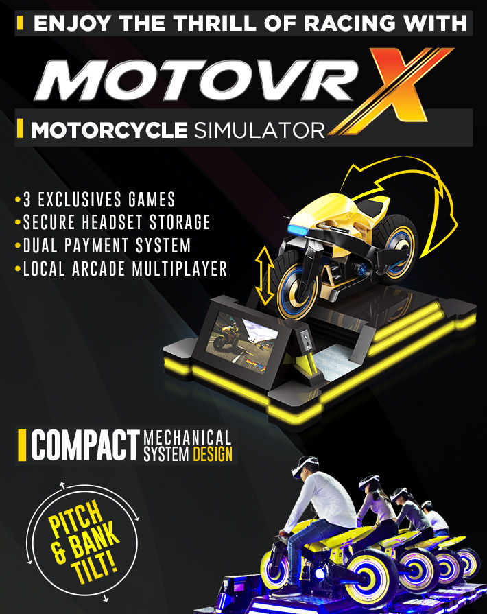 Online Cockpit VR Motorcycle Simulator Black Galvanized Steel Frame Locked Door