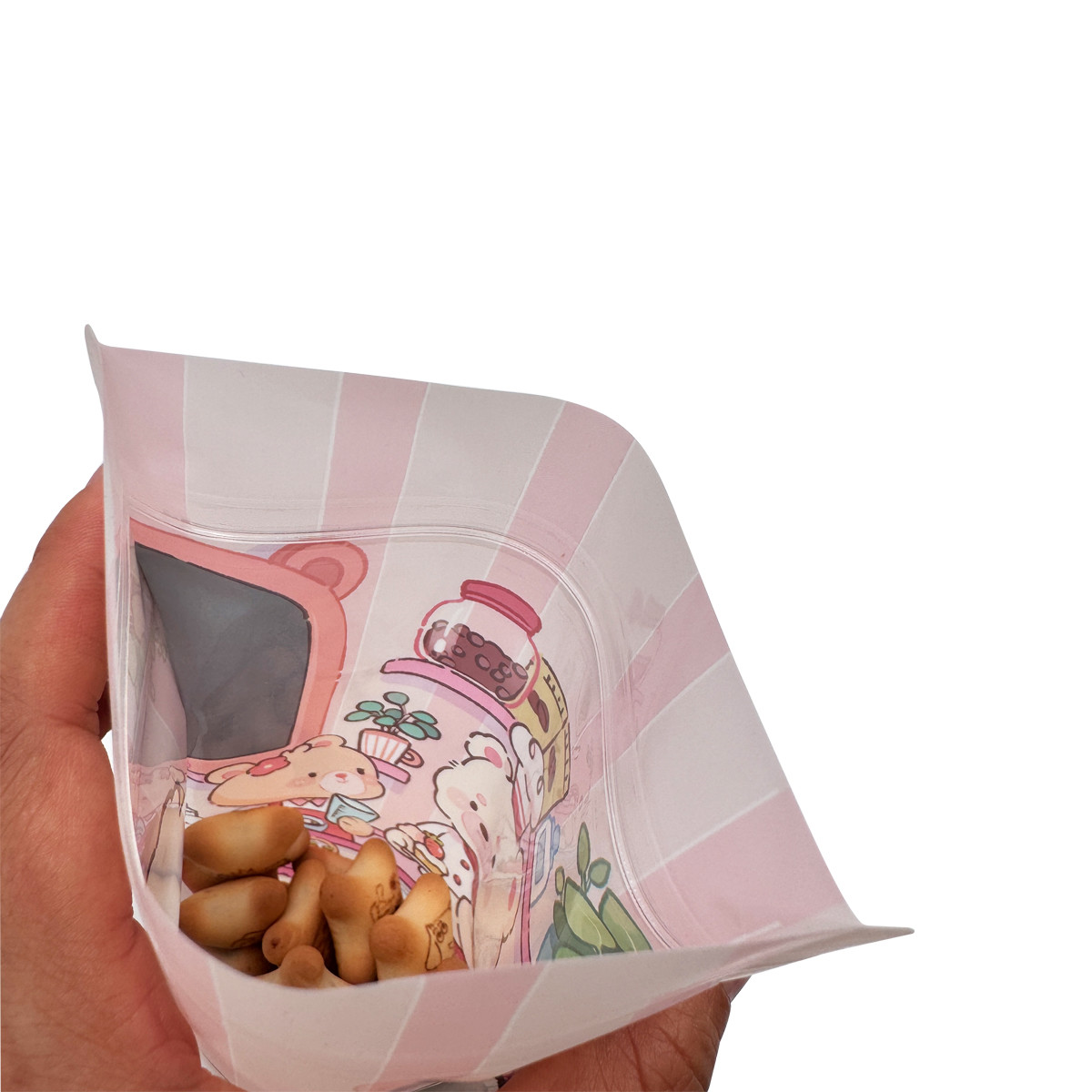 Cartoon Design Customized Stand Up Zipper Bags For Food Packaging With Window