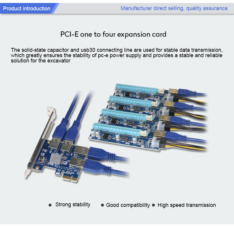 Blue 1X to 16X PCI E Expansion Card Strong stability PCI E Riser Card