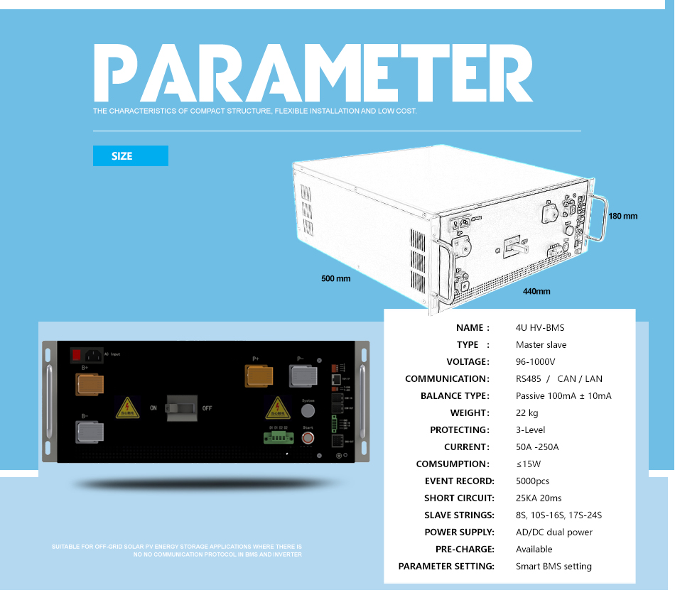75S 250A Master Slave BMS lithium battery management system 240V BMS for lifepo4 battery pack with low consumption