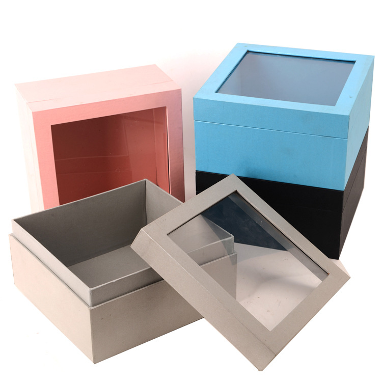 Custom Print Rigid Boxes Luxury Square Colorful Paper Flower Gift Box With Clear Window