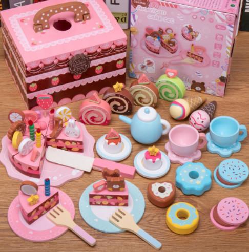 Early Education Plastic Kitchen Toy Imitation Cake Toy Wood Cutting And Watching