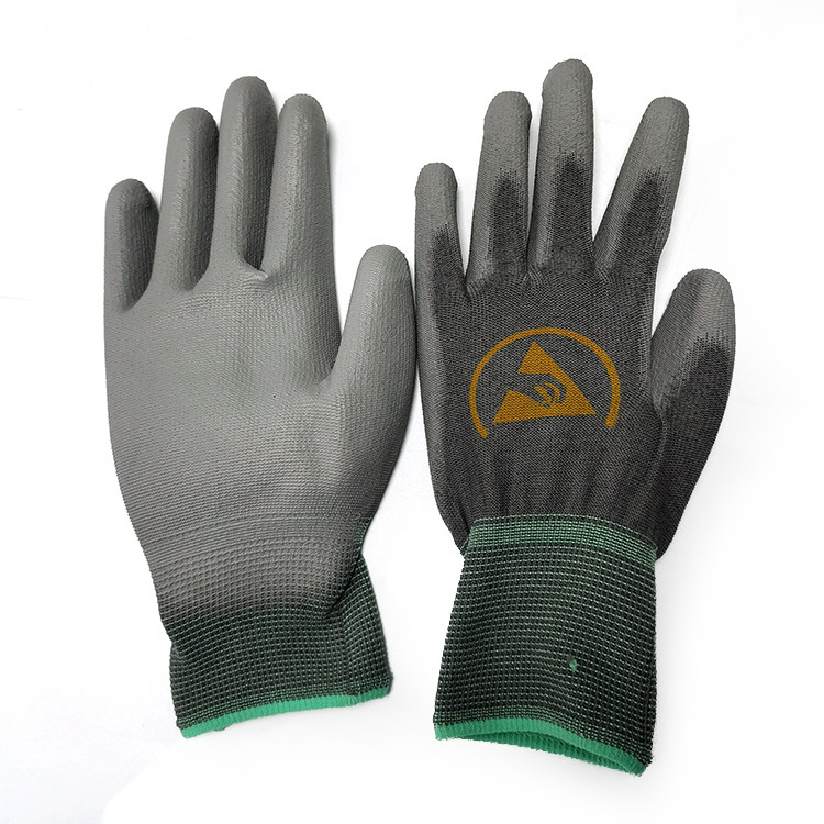 Seamless Knitted ESD PU Palm Fit Gloves With Polyester Liner
