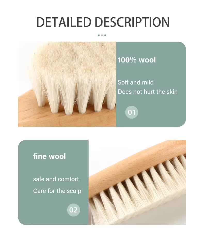 Customized LOGO Baby Brush And Comb Set Wooden Baby Hair Brush With Goat Bristle