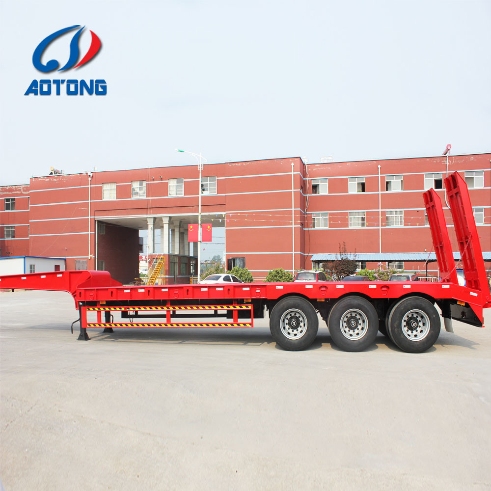 50 Ton Capacity Low Boy Truck Semi Trailer with Hydraulic Ramp and Main Beam Q345B