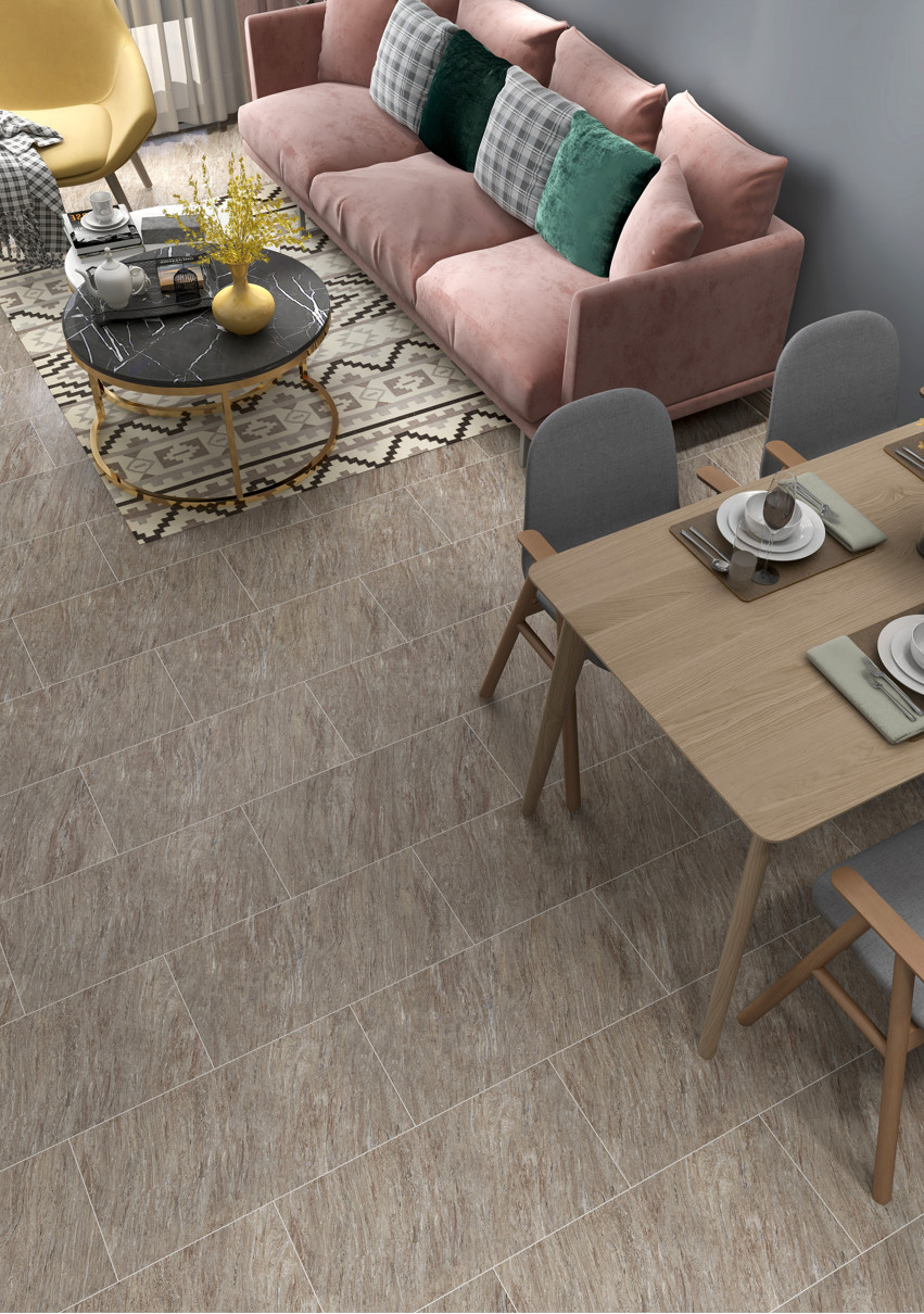 Chestnut Stone Pattern Vinyl Flooring 0.3-0.6mm Home Deco Fireproof Bright GKBM Greenpy MJ-S6012