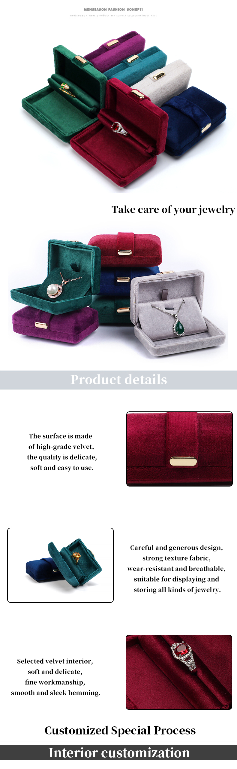 Velvet Hanhong Custom Logo Luxury Green Jewelry Box for Earrings Bracelet Necklace Ring