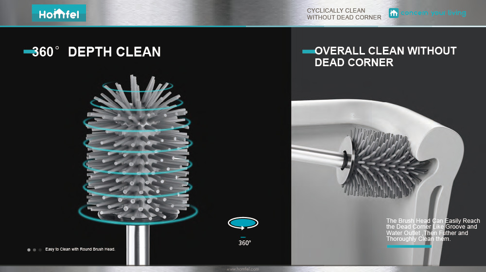 Bathroom Round TPR Toilet Bowl Cleaning Brush With Holder Free Standing