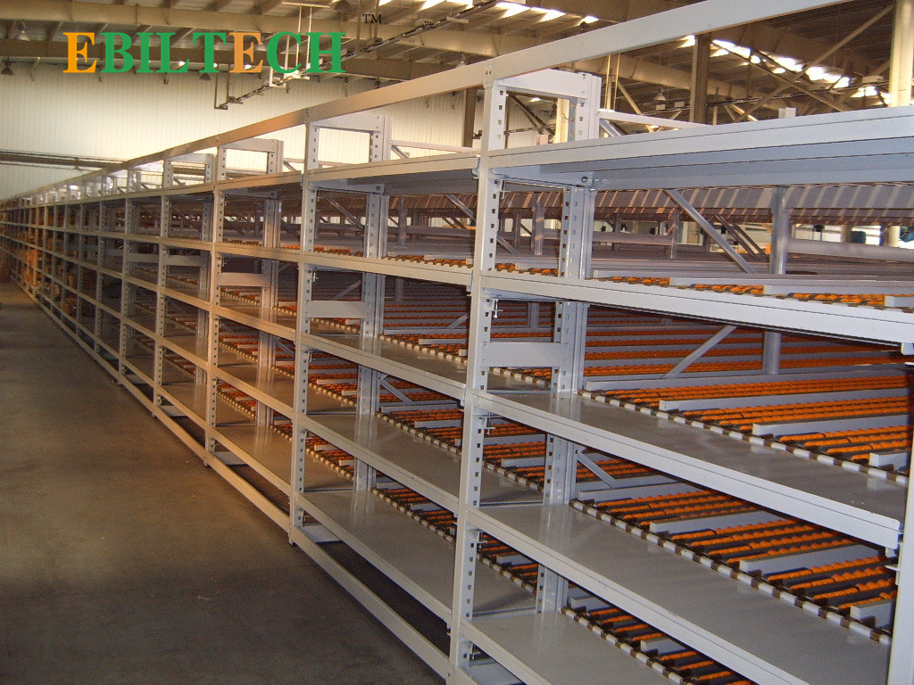 Mobile Gravity Carton Flow Roller Track Racking Large Load Capacity Storage