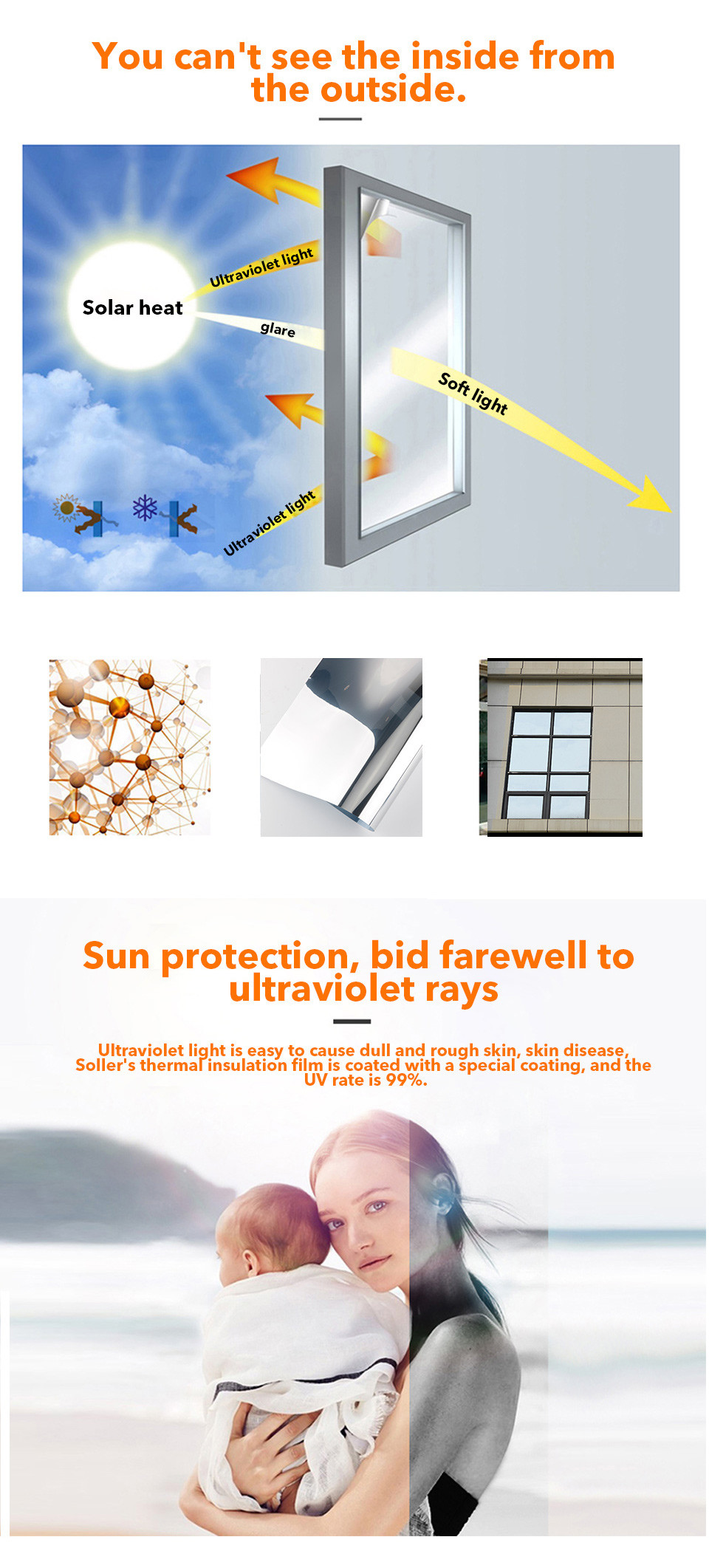 Building Window Tint Film House Decoration One Way Mirror Building Solar Window Film