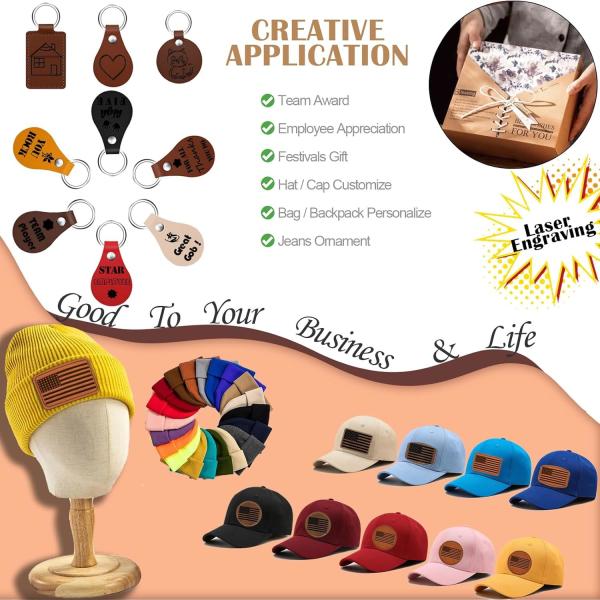 Laser Engraving Blanks Leatherette Khaki & Brown Hat Patches - PU Leather Iron On Hat Patches For DIY Custom Laserable Engravable Craft Gifts