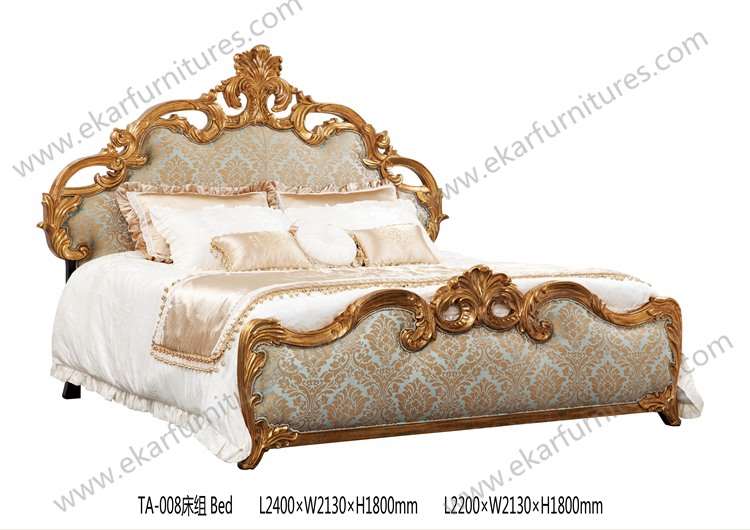2015 New Design Dubai Furniture Classic Gold Hand Carved King Bed FB-168