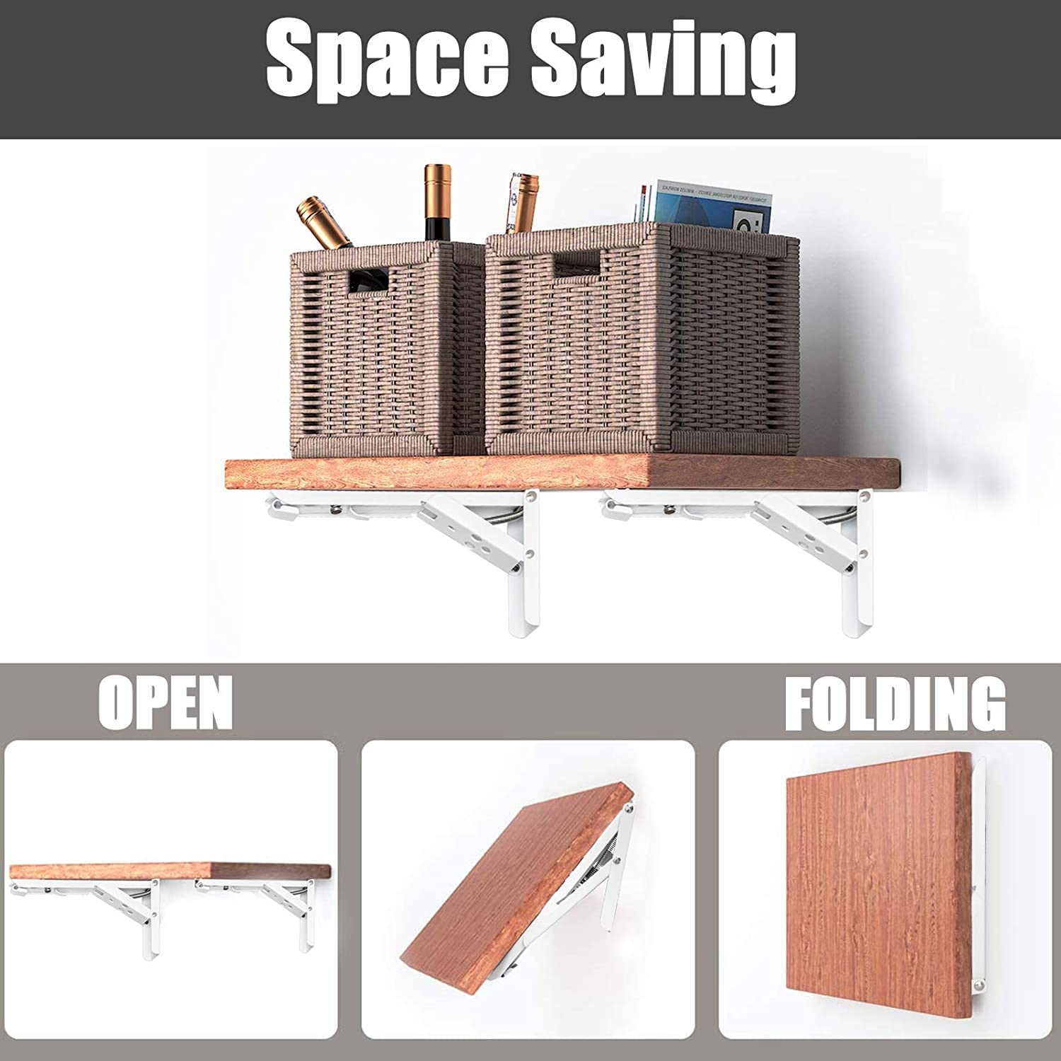 12" Spring Loaded Folding Shelf Bracket for Wall Mounting in Industry 1.5-2.0mm Thick