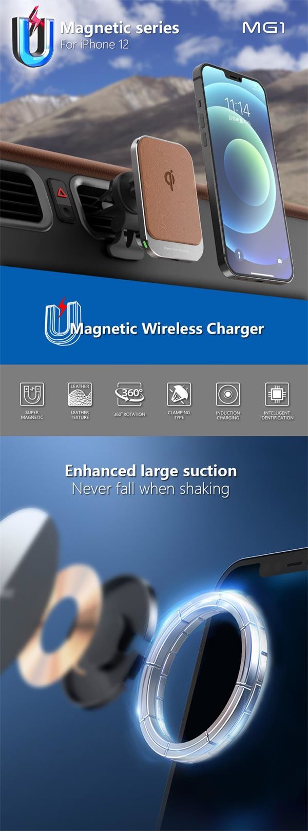 5V 2A Phone Car Magnetic Wireless Charger / 15w Qi Magnetic Car Mount