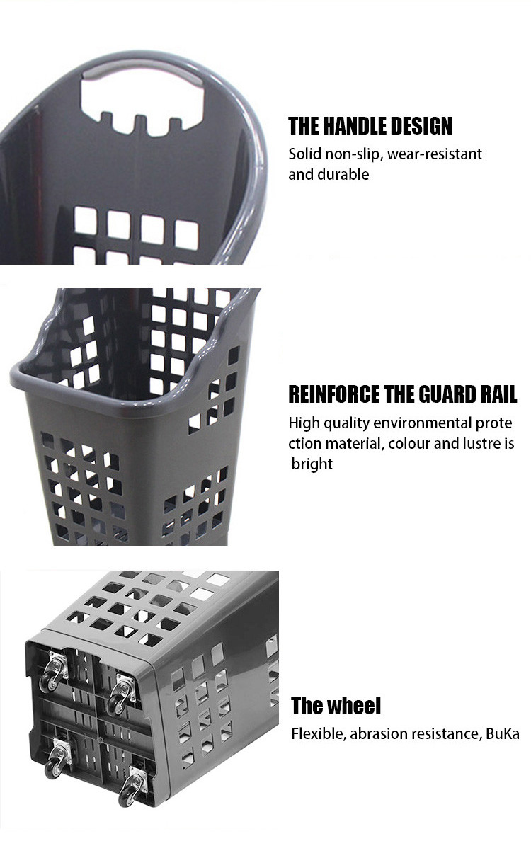 Plastic PP Material Shopping Basket With 2.5kg Load Capacity Four Wheels