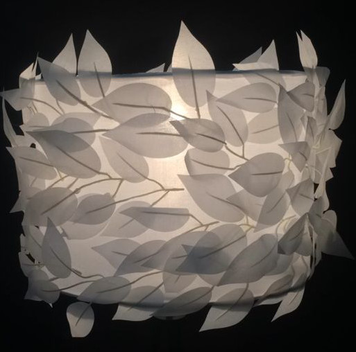 White Faux Linen Bedside Lamp Shades E26 Leaves Light Shade D300