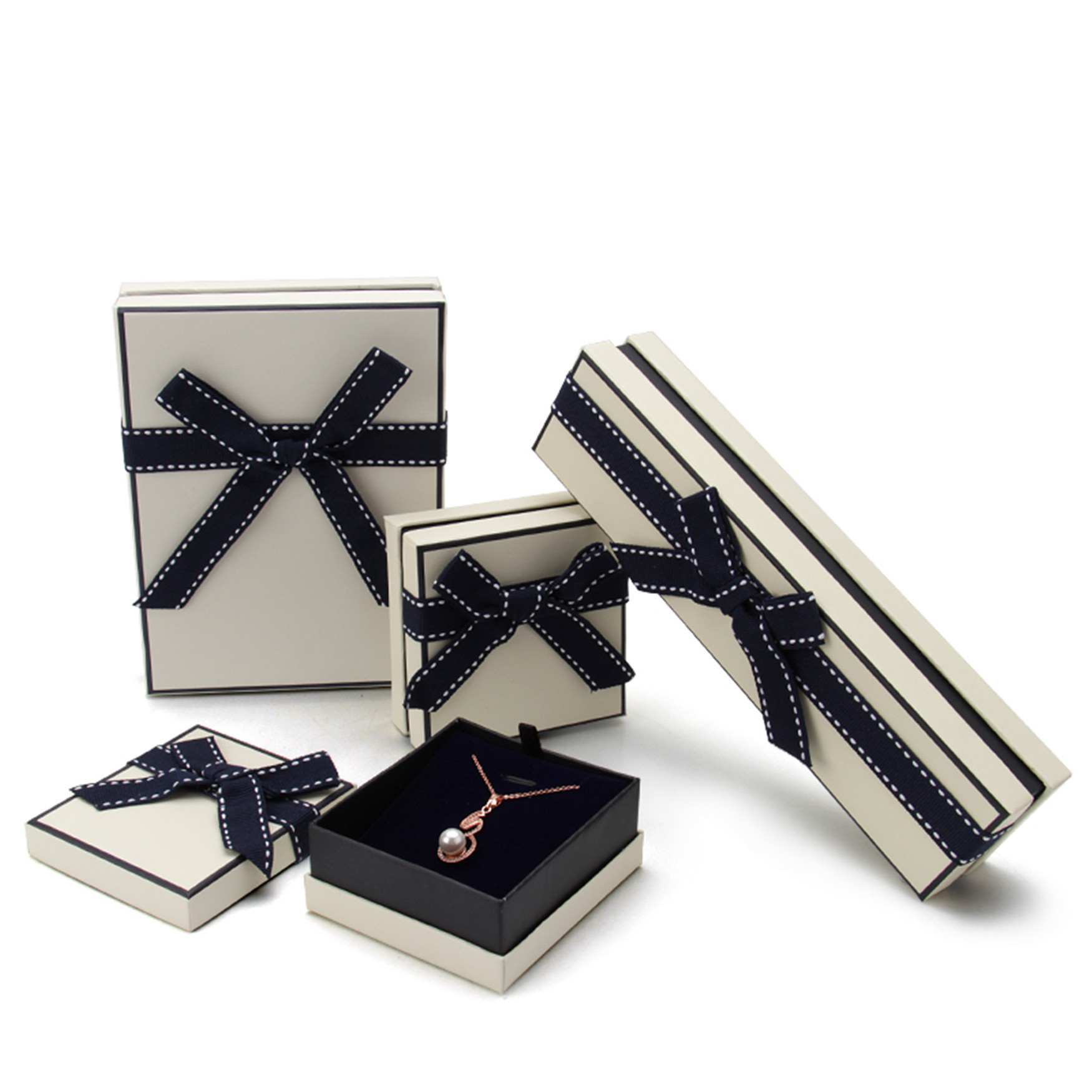 Rectangle Fancy Jewelry Box With Ribbon Bow Customized Size And Logo