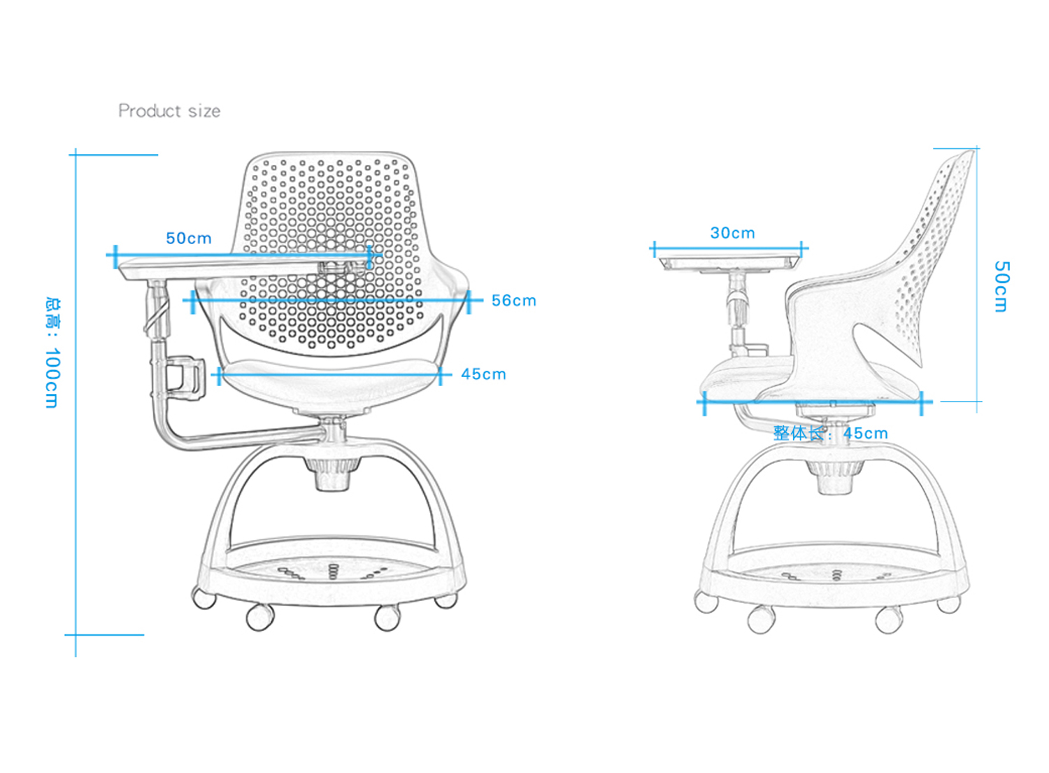 Fine Workmanship Plastic Student Chair With Tablet Office Executive Chair 620*950*940MM
