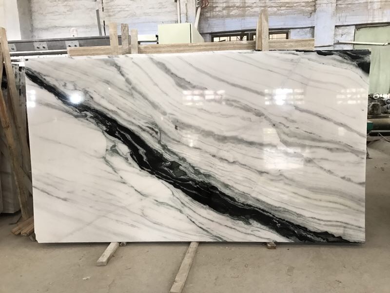 China Panda White Flooring Counter Kitchen Marble Stone Slab Black Wave Natural Stone