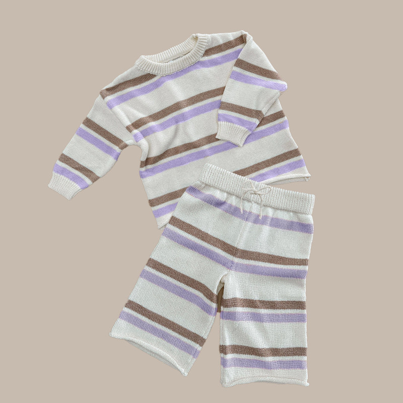 Personalized Kids Custom Made Sweaters Relaxed Fit Striped With Cropped Length Matching Pants 100% Cotton