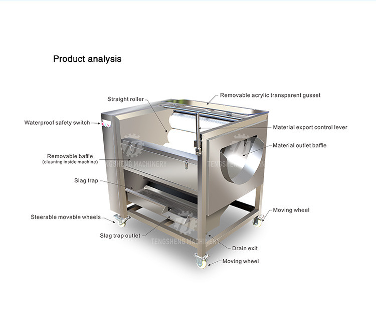 180KG Potato cleaning and peeling machine brush cleaning machine automatic discharge roller peeling machine