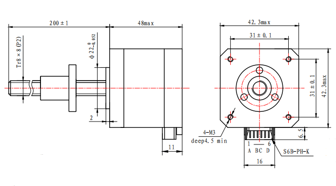 1.8 Degree 2 Phase Nema 17 Tr8*8 Linear Stepper Motor 42*42*48mm 0.5N.m for CNC
