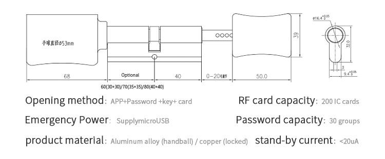 Keyless BLE Password Cylinders TT Lock App Frameless Glass Door Locks